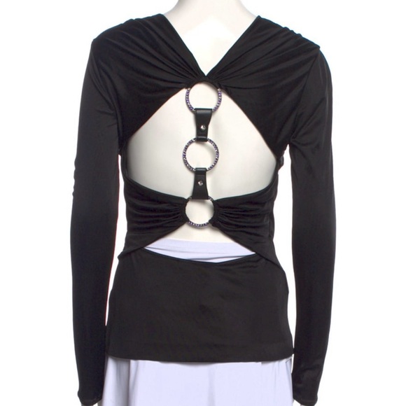 Roberto Cavalli Tops - Roberto Cavalli silk long sleeve shirt with back cut outs 🖤🖤🖤